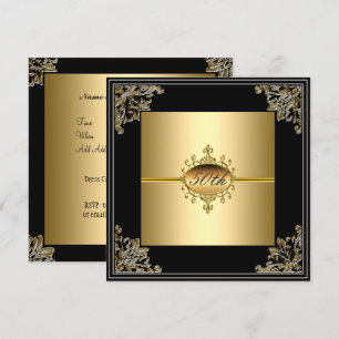 50th Birthday Party  Invitation Gold Black Art Dec