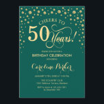 50th Birthday Party Invitation - Gold Green<br><div class="desc">50th Birthday Party Invitation.
Elegant design with faux glitter gold and green. Cheers to 50 Years! Message me if you need further customization.</div>