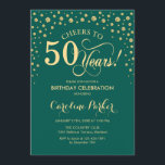 50th Birthday Party Invitation - Gold Green<br><div class="desc">50th Birthday Party Invitation.
Elegant design with faux glitter gold and green. Cheers to 50 Years! Message me if you need further customization.</div>