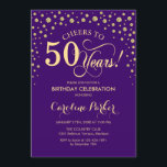 50th Birthday Party Invitation - Gold Purple<br><div class="desc">50th Birthday Party Invitation.
Elegant design with faux glitter gold and purple. Cheers to 50 Years! Message me if you need further customization.</div>