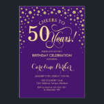 50th Birthday Party Invitation - Gold Purple<br><div class="desc">50th Birthday Party Invitation.
Elegant design with faux glitter gold and purple. Cheers to 50 Years! Message me if you need further customization.</div>