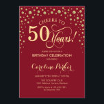 50th Birthday Party Invitation - Gold Red<br><div class="desc">50th Birthday Party Invitation.
Elegant design with faux glitter gold and dark red. Cheers to 50 Years! Message me if you need further customization.</div>