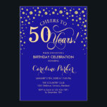 50th Birthday Party Invitation - Gold Royal Blue<br><div class="desc">50th Birthday Party Invitation.
Elegant design with faux glitter gold and royal blue. Cheers to 50 Years! Message me if you need further customization.</div>