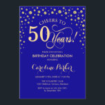 50th Birthday Party Invitation - Gold Royal Blue<br><div class="desc">50th Birthday Party Invitation.
Elegant design with faux glitter gold and royal blue. Cheers to 50 Years! Message me if you need further customization.</div>