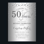 50th Birthday Party Invitation - Silver<br><div class="desc">50th Birthday Party Invitation.
Elegant design with faux glitter silver. Cheers to 50 Years! Message me if you need further customization.</div>