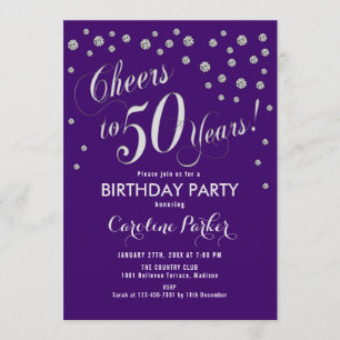 50th Birthday Party Invitation - Silver Purple