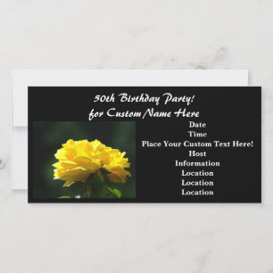 50th Birthday Party! Invitations Black Yellow Rose