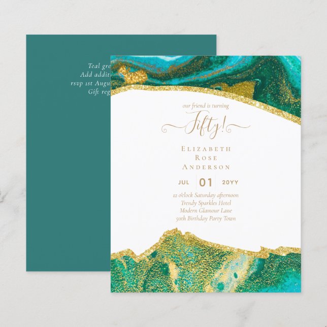 50th Birthday Party Invitations Glitter Glamour (Front/Back)