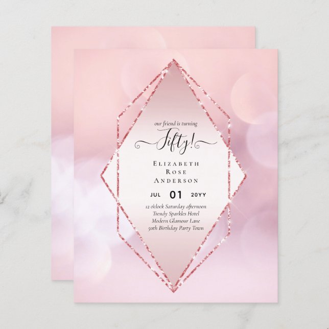 50th Birthday Party Invitations Glitter Glamour (Front/Back)