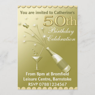 50th Birthday Party Invitations - Gold