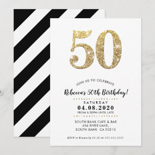 50TH BIRTHDAY PARTY INVITE modern gold glitter