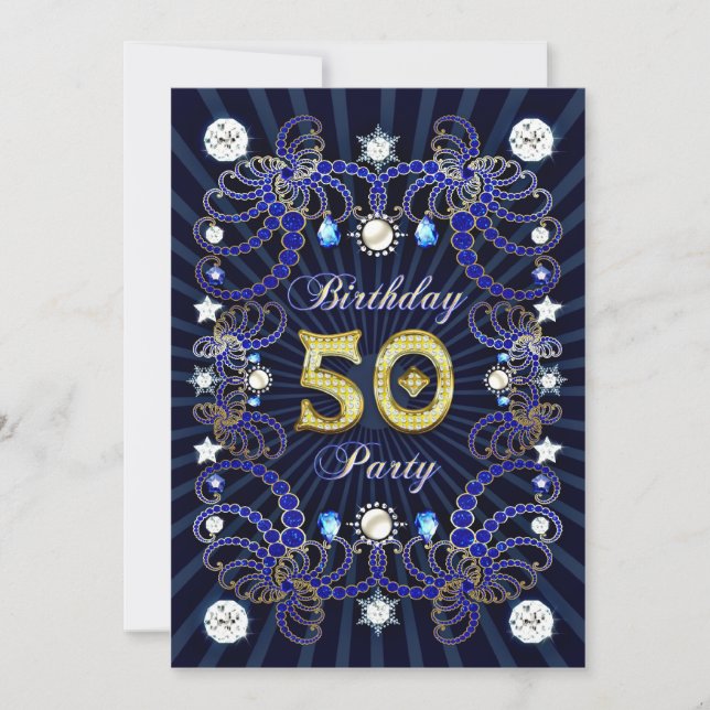 50th birthday party invite with masses of jewels (Front)