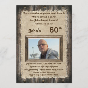 50th,Birthday Party man, any age,wood,rustic Invitation