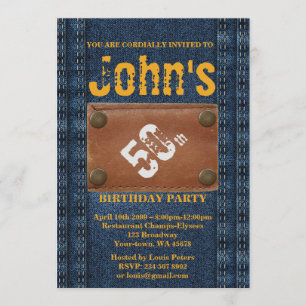 50th,Birthday Party Man, Invitation Denim style