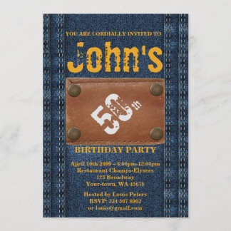 50th,Birthday Party Man, Invitation Denim style
