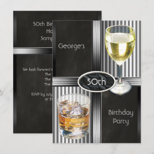 50th Birthday Party Mens Drinks Chalkboard Black Invitation