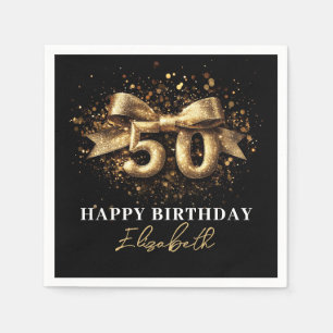 50th Birthday Party Modern Black and Gold Napkin