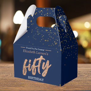 50th Birthday Party Modern Gold & Blue Fifty Favor Box
