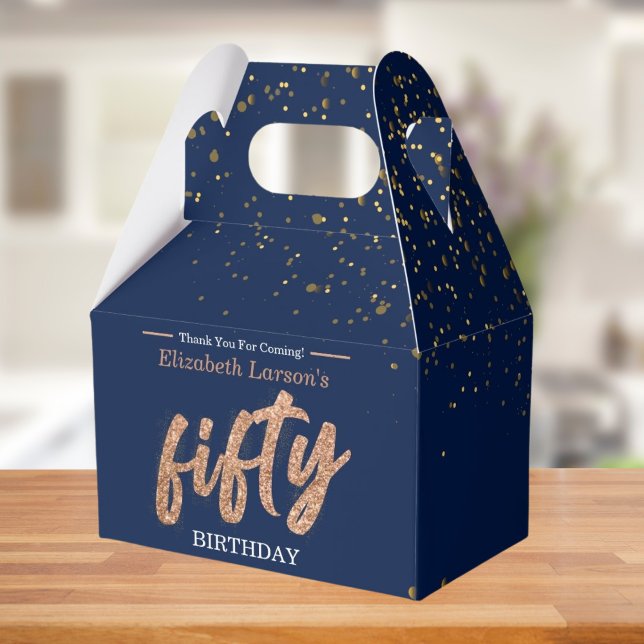50th Birthday Party Modern Gold & Blue | Fifty Favor Box (Creator Uploaded)