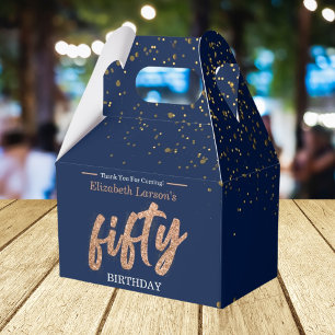 50th Birthday Party Modern Gold & Blue Fifty Favor Box