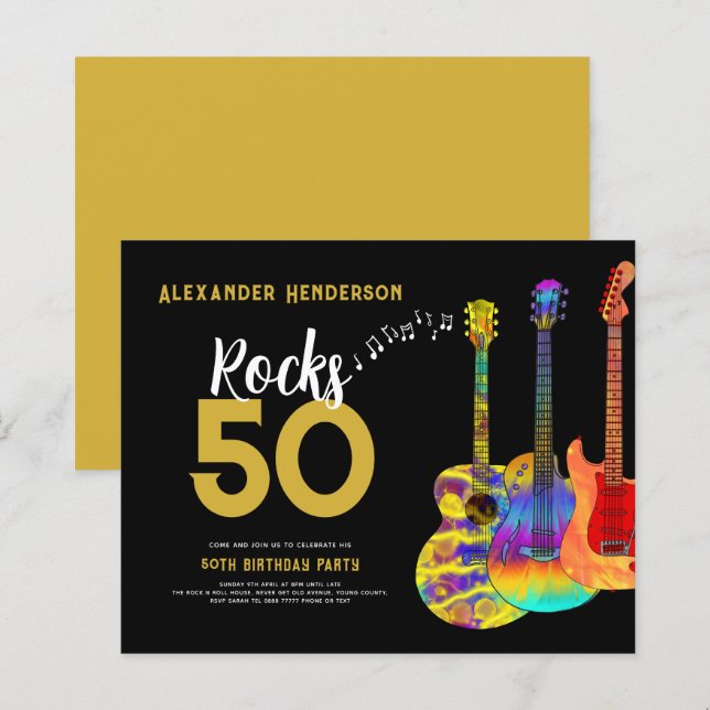 50th Birthday Party Music Guitars Rocks 50 (Front/Back)
