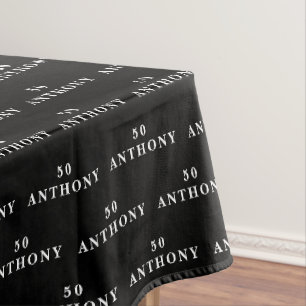 50th Birthday Party Name Black Modern Pattern Tablecloth