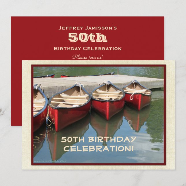 50th Birthday Party, Name, Red Canoes Invitation (Front/Back)