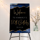 50th Birthday Party Navy Blue Gold Agate Welcome