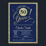 50th Birthday Party - Navy Gold ANY YEAR Invitation<br><div class="desc">50th Birthday Party Invitation in faux glitter gold and navy blue. Cheers to 50 years!
Please message us if you need further customization.</div>