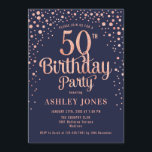50th Birthday Party - Navy & Rose Gold Invitation<br><div class="desc">50th Birthday Party Invitation.
Elegant design in navy blue and faux glitter rose gold. Features stylish script font and confetti. Message me if you need custom age.</div>