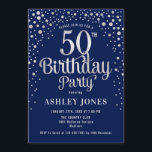 50th Birthday Party - Navy & Silver Invitation<br><div class="desc">50th Birthday Party Invitation.
Elegant design in dark navy blue and faux glitter silver. Features stylish script font and confetti. Message me if you need custom age.</div>
