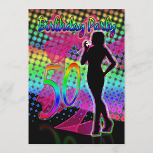 50th Birthday Party Neon Female Birthday Invitatio Invitation