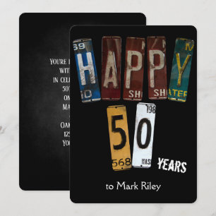 50th birthday party-old license plates invitation