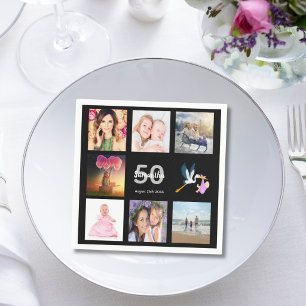 50th birthday party photo collage black napkin