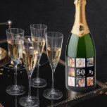 50th birthday party photo collage black sparkling wine label<br><div class="desc">A bottle label for a 50th birthday party,  celebrating her life with a collage of 8 of your photos.  Templates for a name,  age 50 and a date.  Date of birth or the date of the party.  White and grey coloured letters.  Elegant black background.</div>