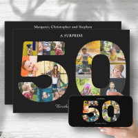 50th Birthday Party Photo Collage Black White