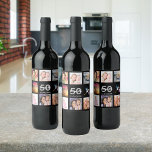 50th birthday party photo collage black wine label<br><div class="desc">A bottle label for a 50th birthday party,  celebrating her life with a collage of 8 of your photos.  Templates for a name,  age 50 and a date.  Date of birth or the date of the party.  White and grey coloured letters.  Elegant black background.</div>