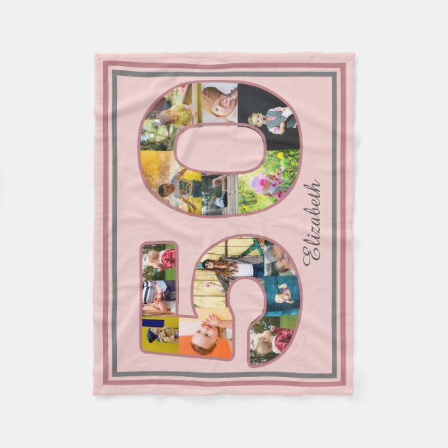 50th Birthday Party Photo Collage Dusty Blush Pink Fleece Blanket (Front)