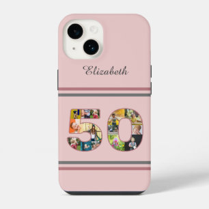 50th Birthday Party Photo Collage Dusty Blush Pink iPhone 14 Case