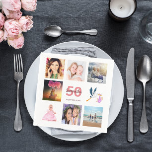 50th birthday party photo collage napkin
