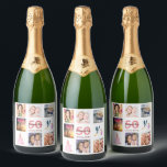 50th birthday party photo collage sparkling wine label<br><div class="desc">A bottle label for a 50th birthday party,  celebrating her life with a collage of 8 of your photos.  Templates for a name,  age 50 and a date.  Date of birth or the date of the party.  Coral and burgundy coloured letters.  White background.</div>