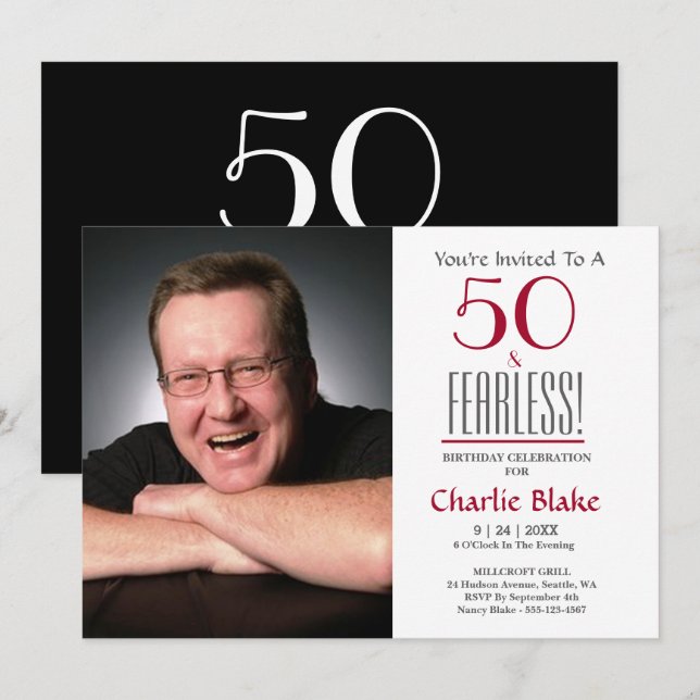 50th Birthday Party Photo  Invitation (Front/Back)