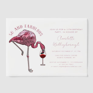 50th Birthday Party Pink Flamingo 50 and Fab Vellum Invitations