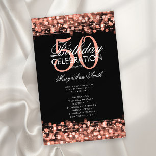 50th Birthday Party Program Rose Gold w/ Menu