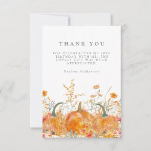 50th Birthday Party Pumpkin Wildflower Custom Thank You Card