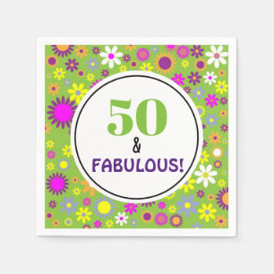 50th Birthday Party Purple Green Floral Napkin