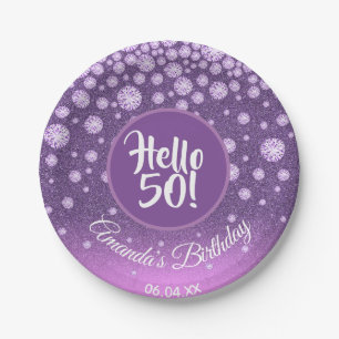 50th birthday party purple pink glitter diamonds paper plate