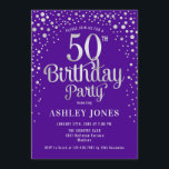 50th Birthday Party - Purple & Silver Invitation<br><div class="desc">50th Birthday Party Invitation.
Elegant design in royal purple and faux glitter silver. Features stylish script font and confetti. Message me if you need custom age.</div>