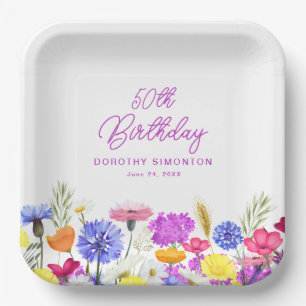 50th Birthday Party Purple Wildflower Custom Paper Plate