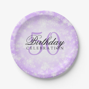 50th Birthday Party Purple Winter Wonderland Paper Plate